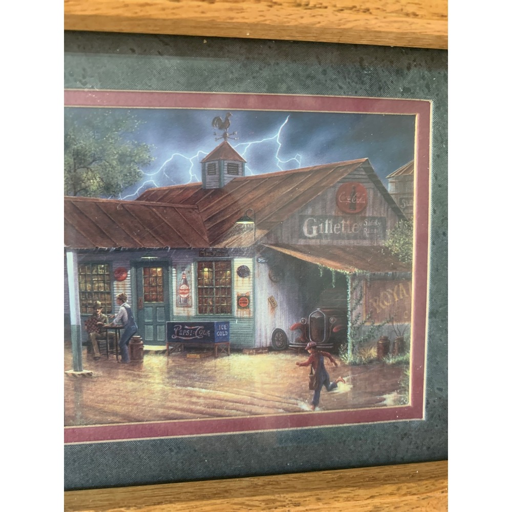 Vintage Americana General Store Framed Art Print Oak Wood Frame Coca-Cola Pepsi - Picture 2 of 7
